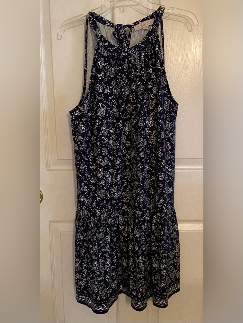 LOFT Navy and White Paisley Sleeveless Dress
